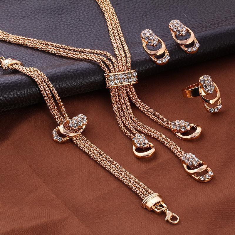 4 Piece Royal Jewelry Set With Austrian Crystals Gold Plated Set