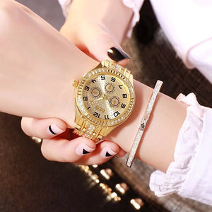 Large Crystal Pav'e Watch In 14K Gold Plating