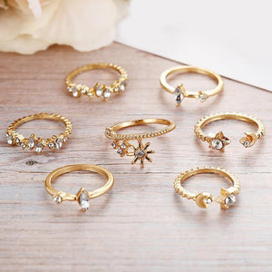5 Piece Stars Ring Set With Austrian Crystals Gold Plated