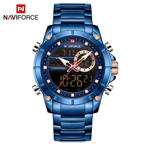 Men Military Sport Wrist Watch Gold Quartz Steel Waterproof Dual Display Male Clock Watches