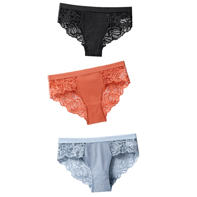 3 Pcs Cotton Panties Sexy Panty Briefs Lace Panties Women Underwear Lingerie Floral