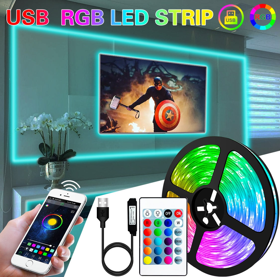 LED Strip Light Flexible Lamp USB Bluetooth For TikTok Light TV BackLight Party